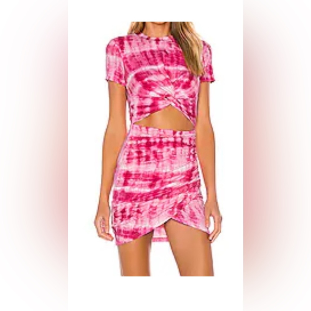 Superdown Maureen Hersey Mini Dress Pink Tie Dye XS Pull-On Jersey Stretch